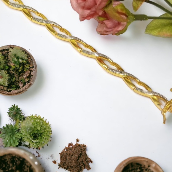 Diamond Accent 18k Gold Plate Infinity X Tennis Bracelet - Picture 3 of 5